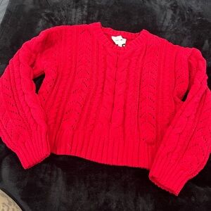 Pink Rose Vibrant Red Cable Knit Sweater